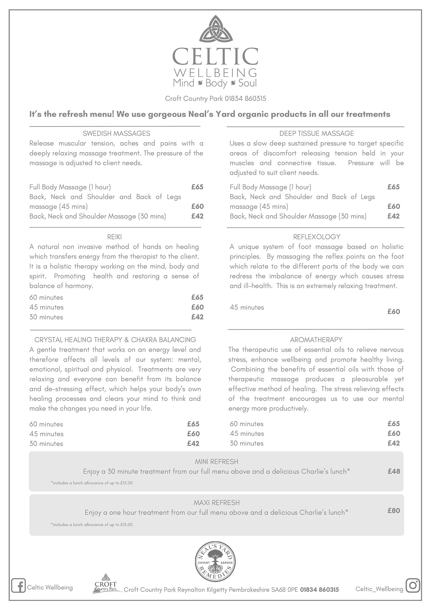 Celtic Wellbeing Menu 2023